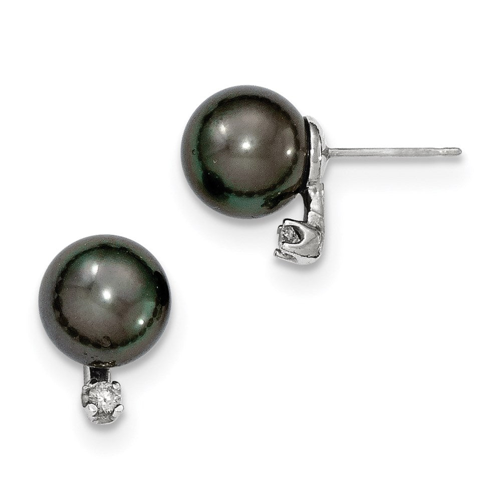 14k WG 9-10mm Round Saltwater Cultured Tahitian Pearl .10ct Dia. Post Earri