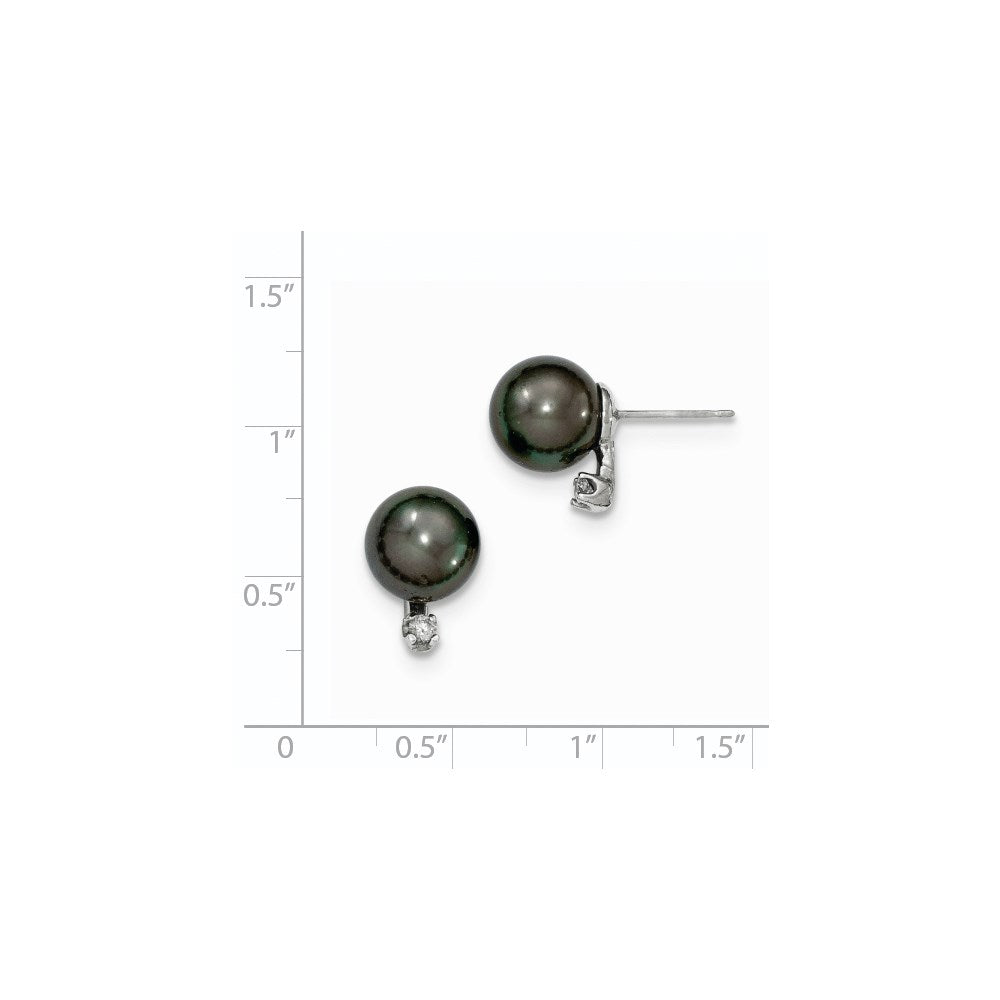 14k WG 9-10mm Round Saltwater Cultured Tahitian Pearl .10ct Dia. Post Earri