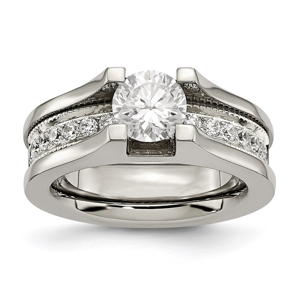 Titanium & Sterling Silver CZ Ring | TB376