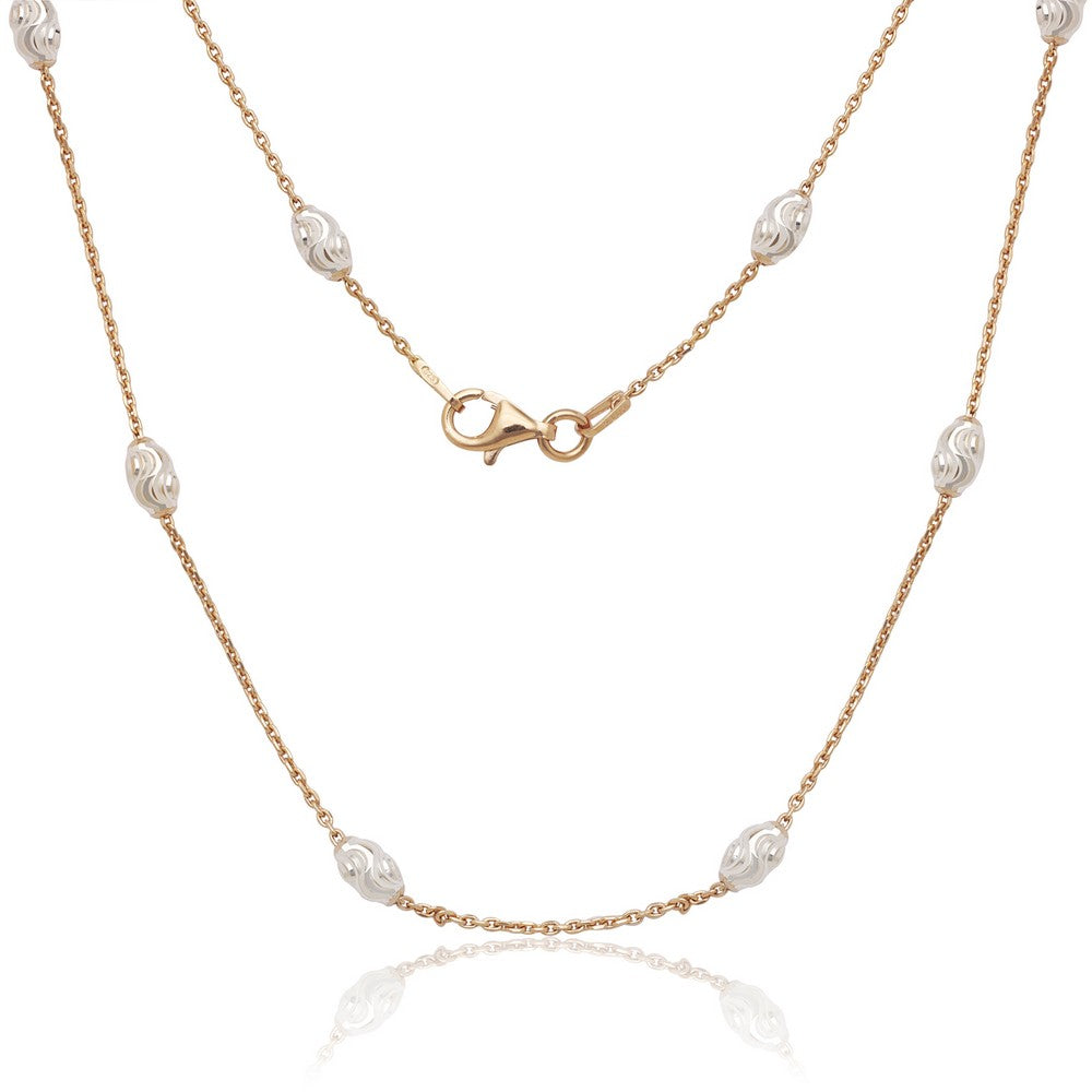Sterling Silver Rose GP Diamond Cut Oval Moon Bead Chain, 20"