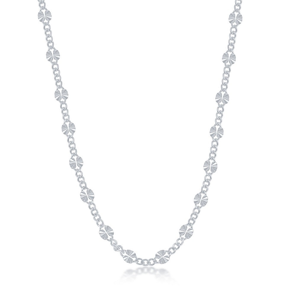 Sterling Silver Curb and Diamond-Cut Disc Chain, 24"