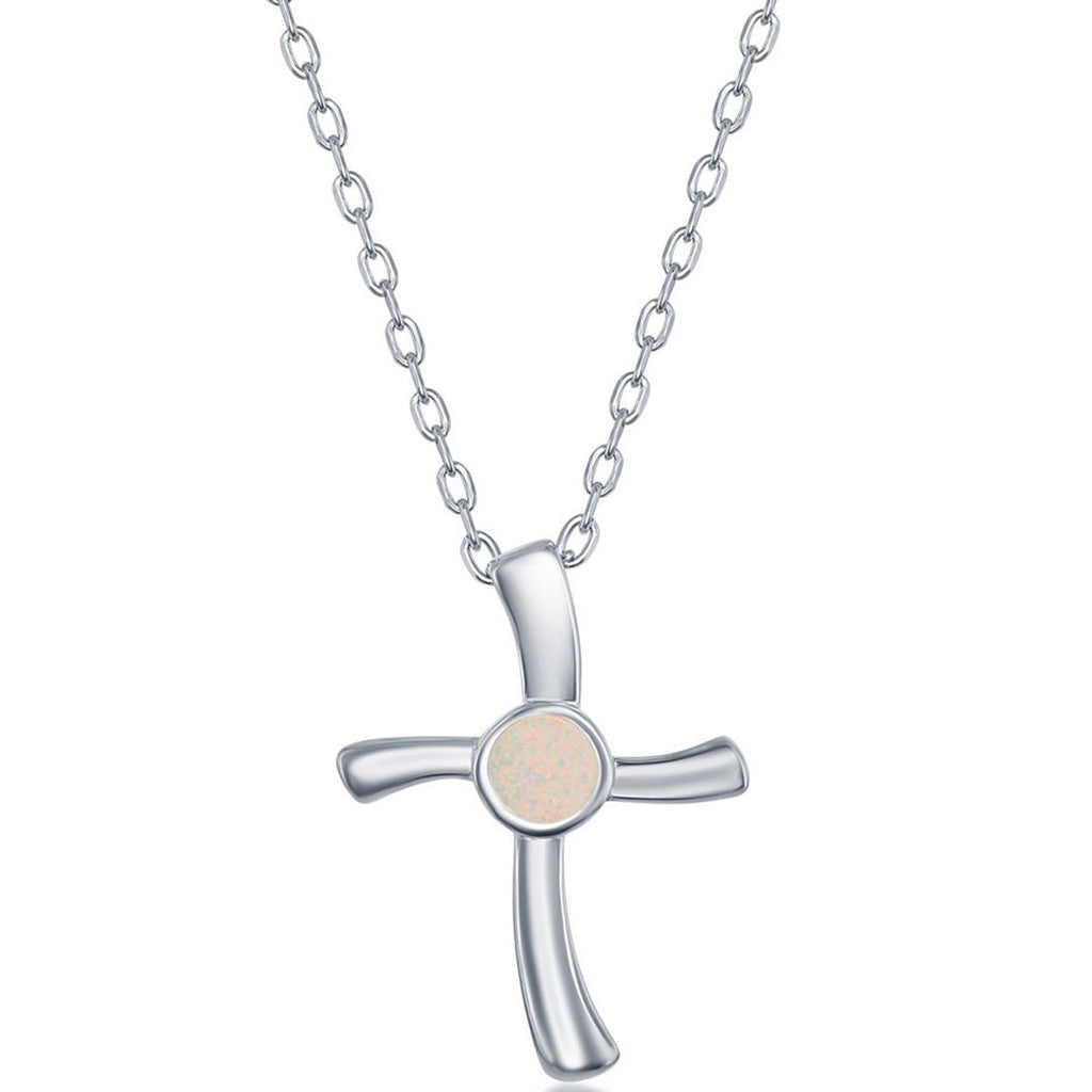 Opalata Women's Necklace and Earrings Set - Sterling Silver White Opal Cross | SET-584