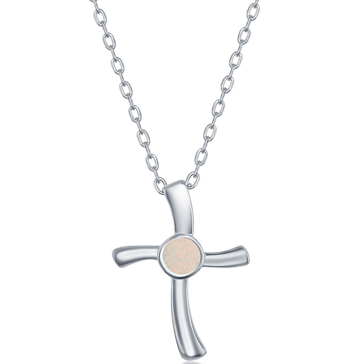 Opalata Women's Necklace and Earrings Set - Sterling Silver White Opal Cross | SET-584