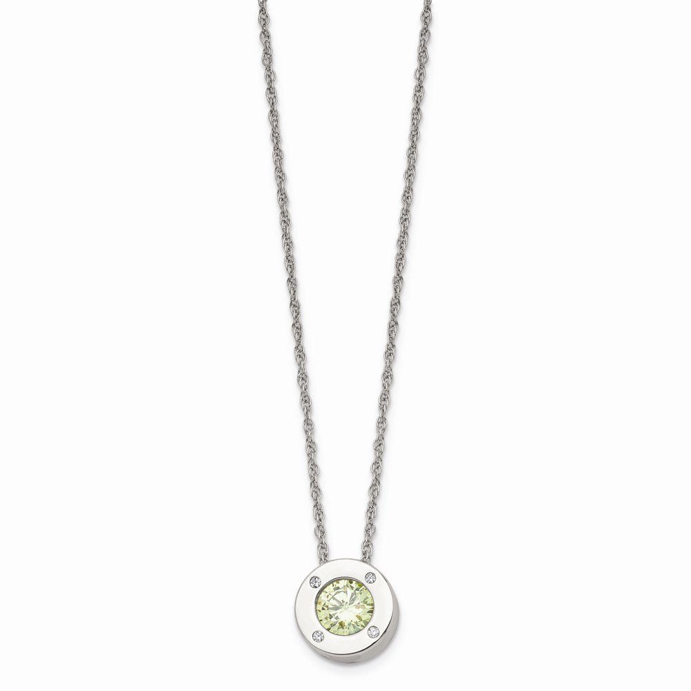 Stainless Steel Polished CZ August Birthstone Necklace