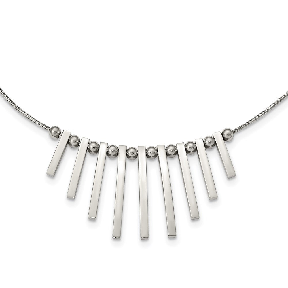 Stainless Steel Polished Bars and Beads 15.75in w/1in. Ext Necklace