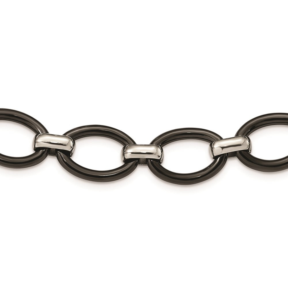 Stainless Steel Polished w/ Black Ceramic w/ 2in ext. Necklace