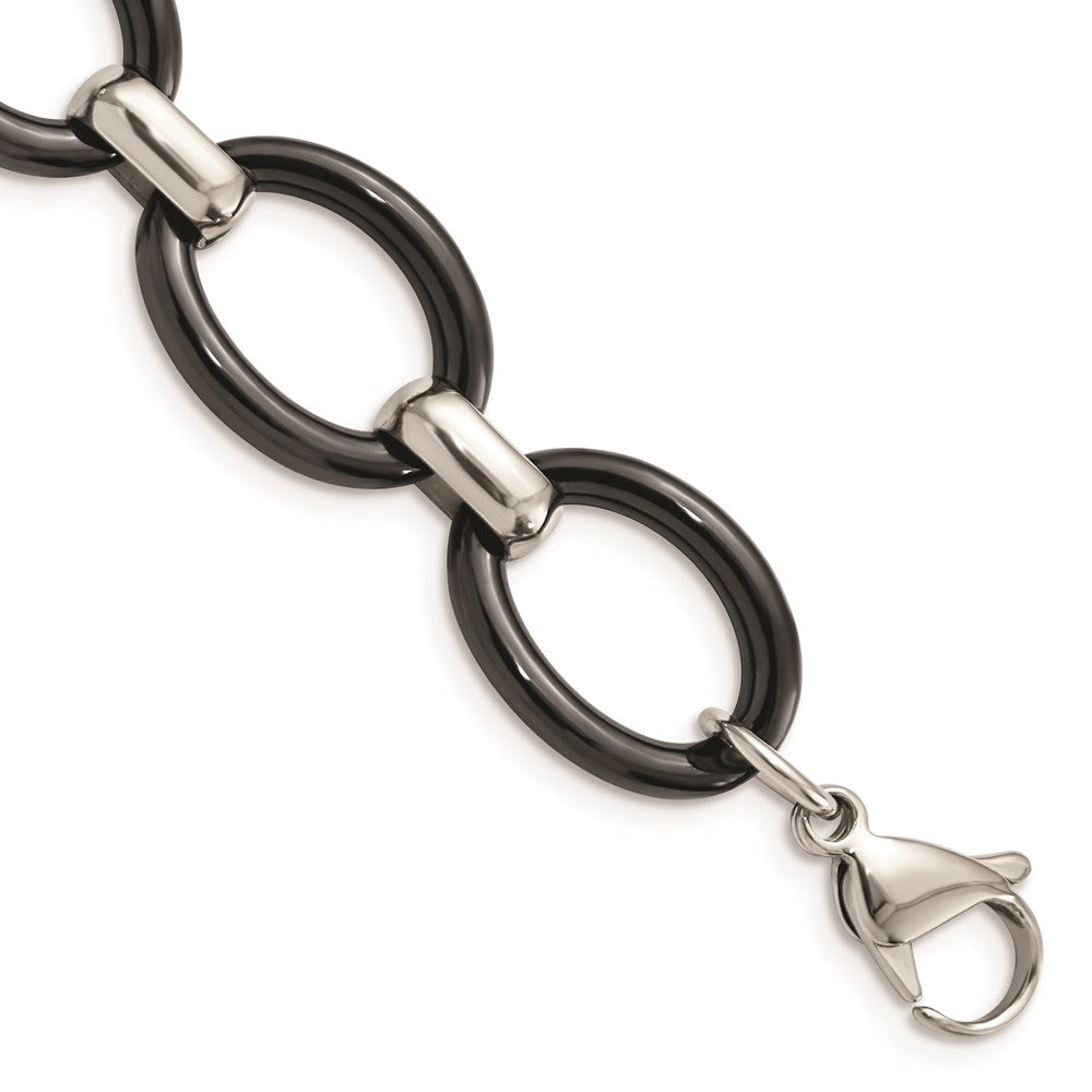 Stainless Steel Polished w/ Black Ceramic w/ 2in ext. Necklace