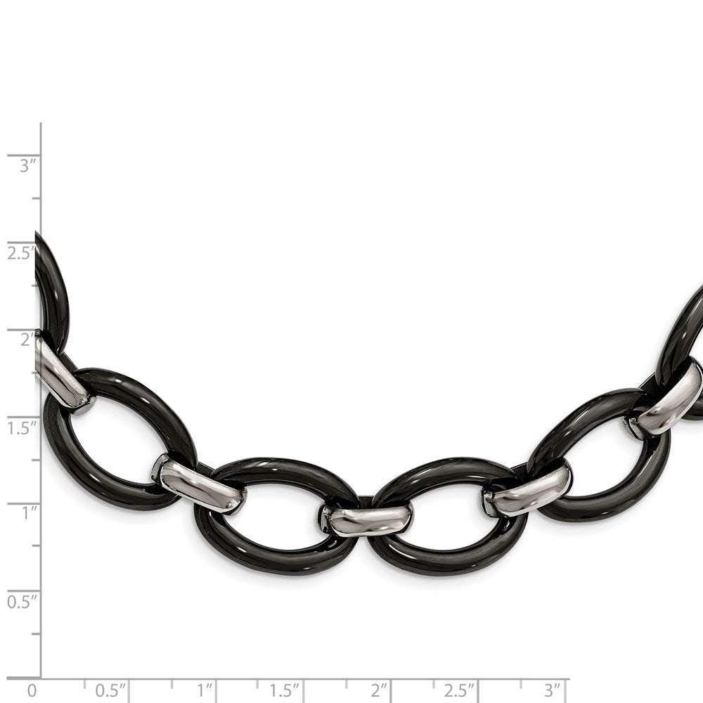 Stainless Steel Polished w/ Black Ceramic w/ 2in ext. Necklace