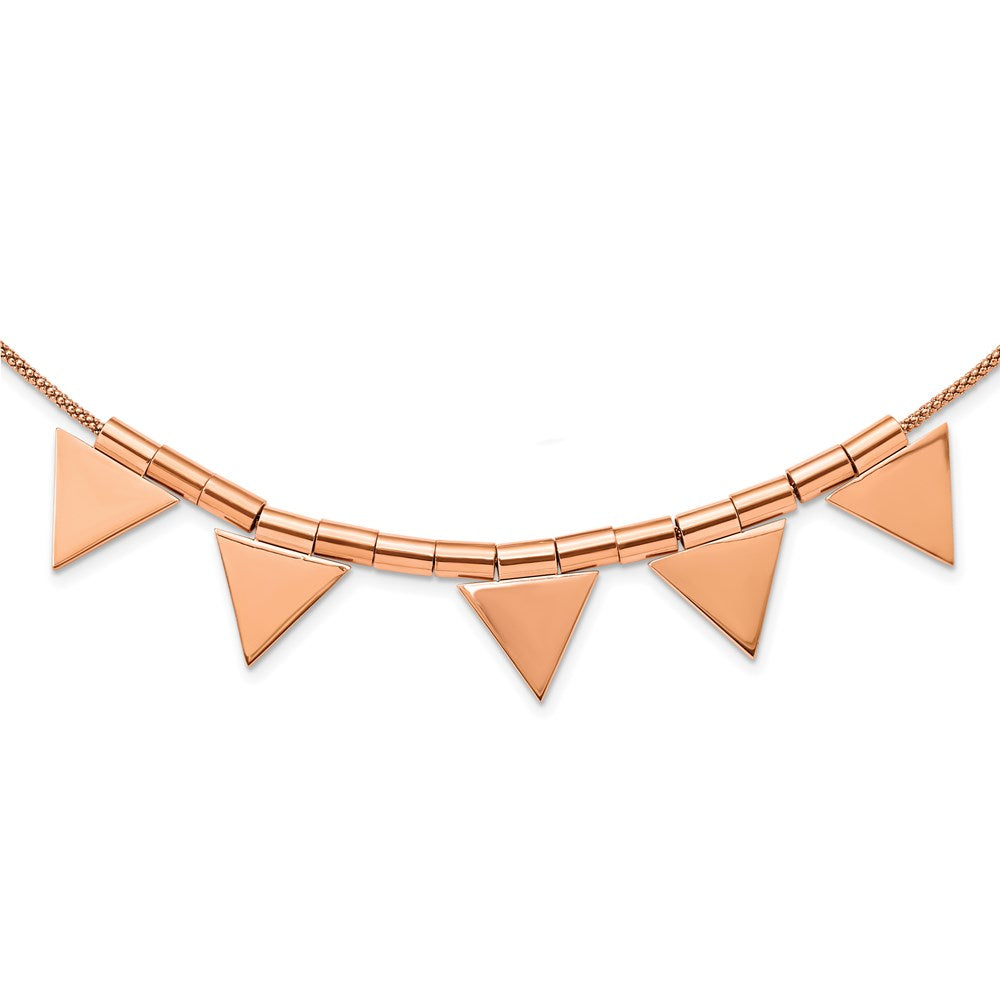 Stainless Steel Rose IP-Plated Triangle Charm w/2in. Ext. Necklace