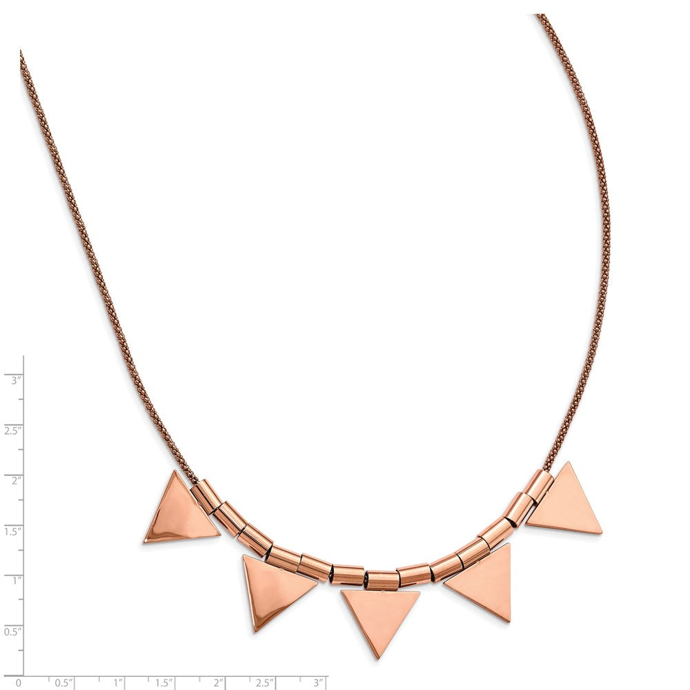 Stainless Steel Rose IP-Plated Triangle Charm w/2in. Ext. Necklace
