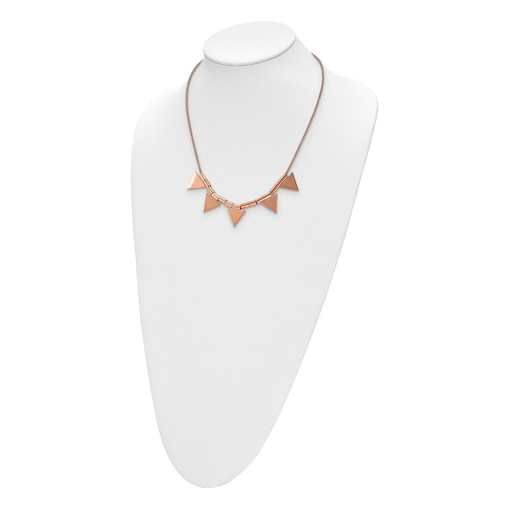 Stainless Steel Rose IP-Plated Triangle Charm w/2in. Ext. Necklace