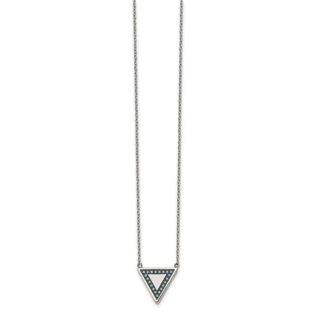 Stainless Steel Polished w/Reconstructed Turquoise w/2in ext. Necklace