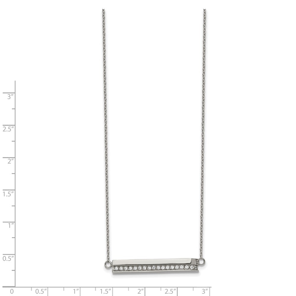 Stainless Steel Polished with CZ Bar 18in with 1in ext. Necklace