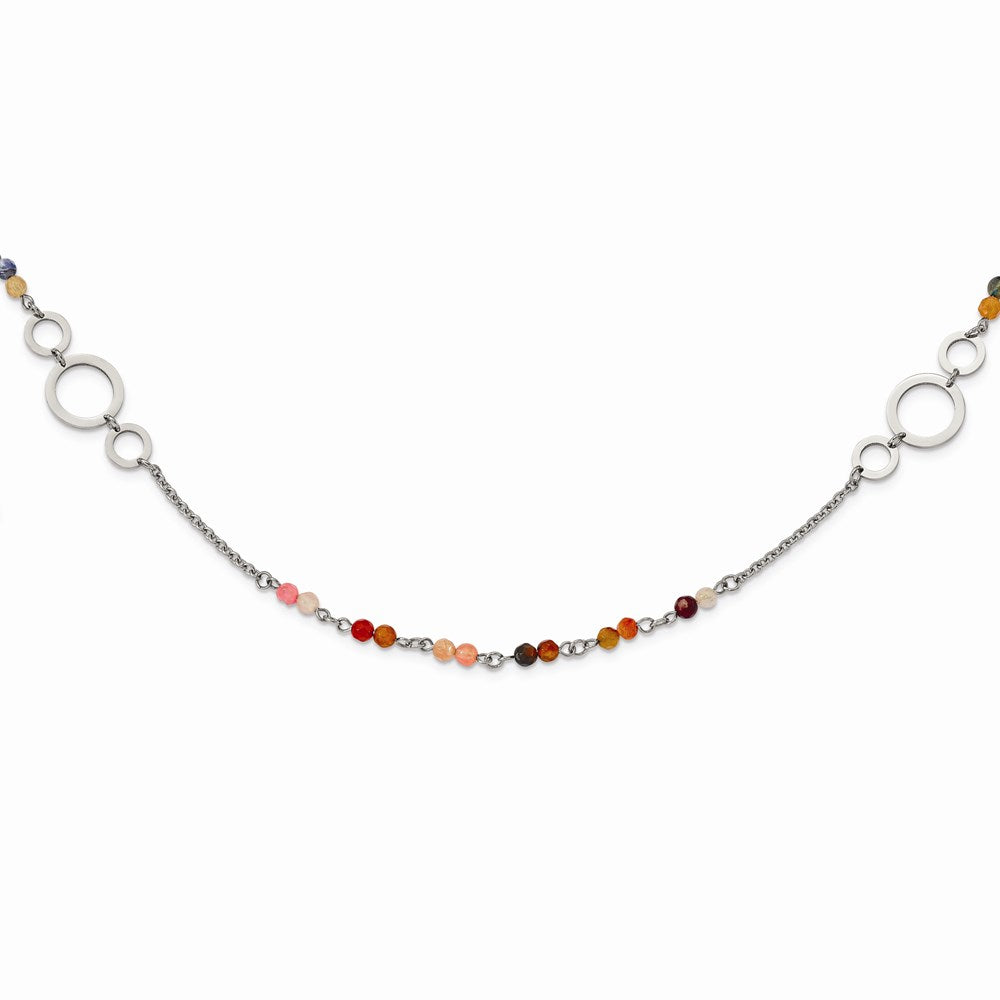 Stainless Steel Polished with Multi-colored Agate 35.5in Necklace
