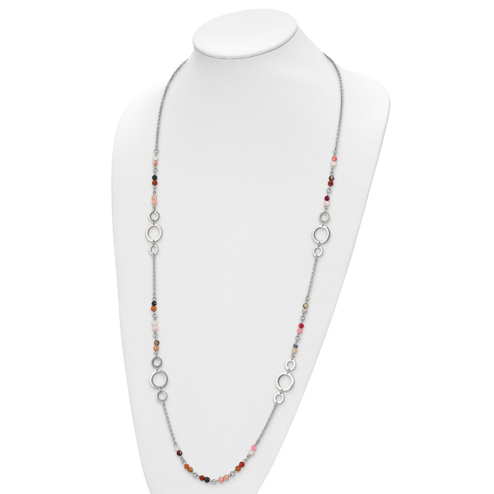 Stainless Steel Polished with Multi-colored Agate 35.5in Necklace