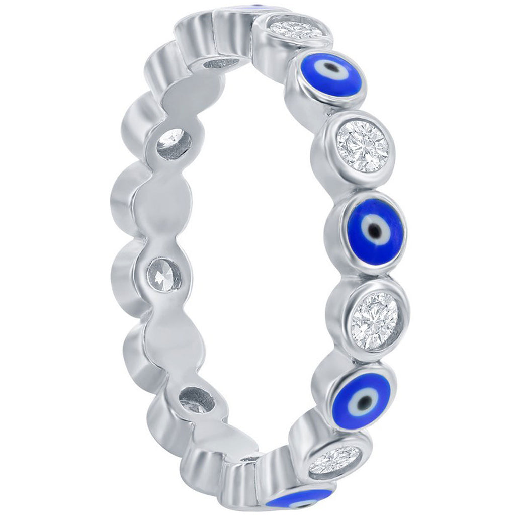 Classic Women's Evil Eye Enamel and White CZ Ring - W-2889