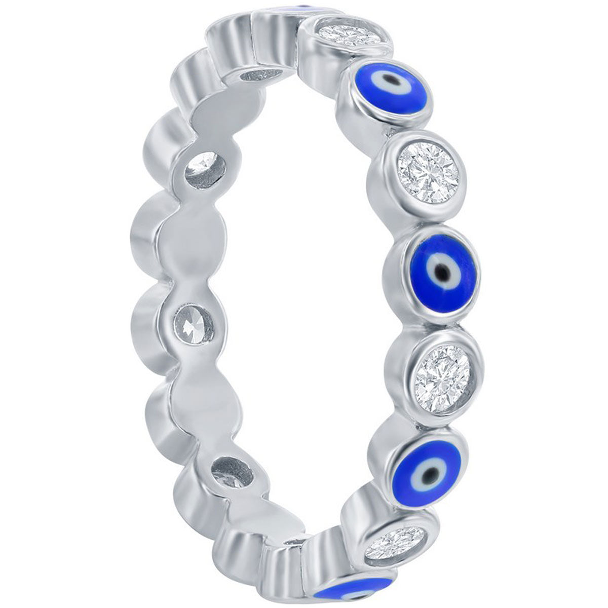 Classic Women's Evil Eye Enamel and White CZ Ring - W-2889