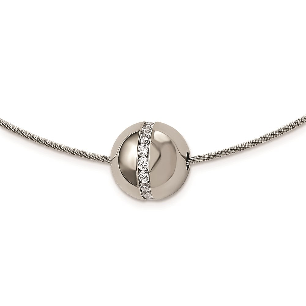 Titanium CZ Pendant with Polished Stainless Steel Wire Necklace