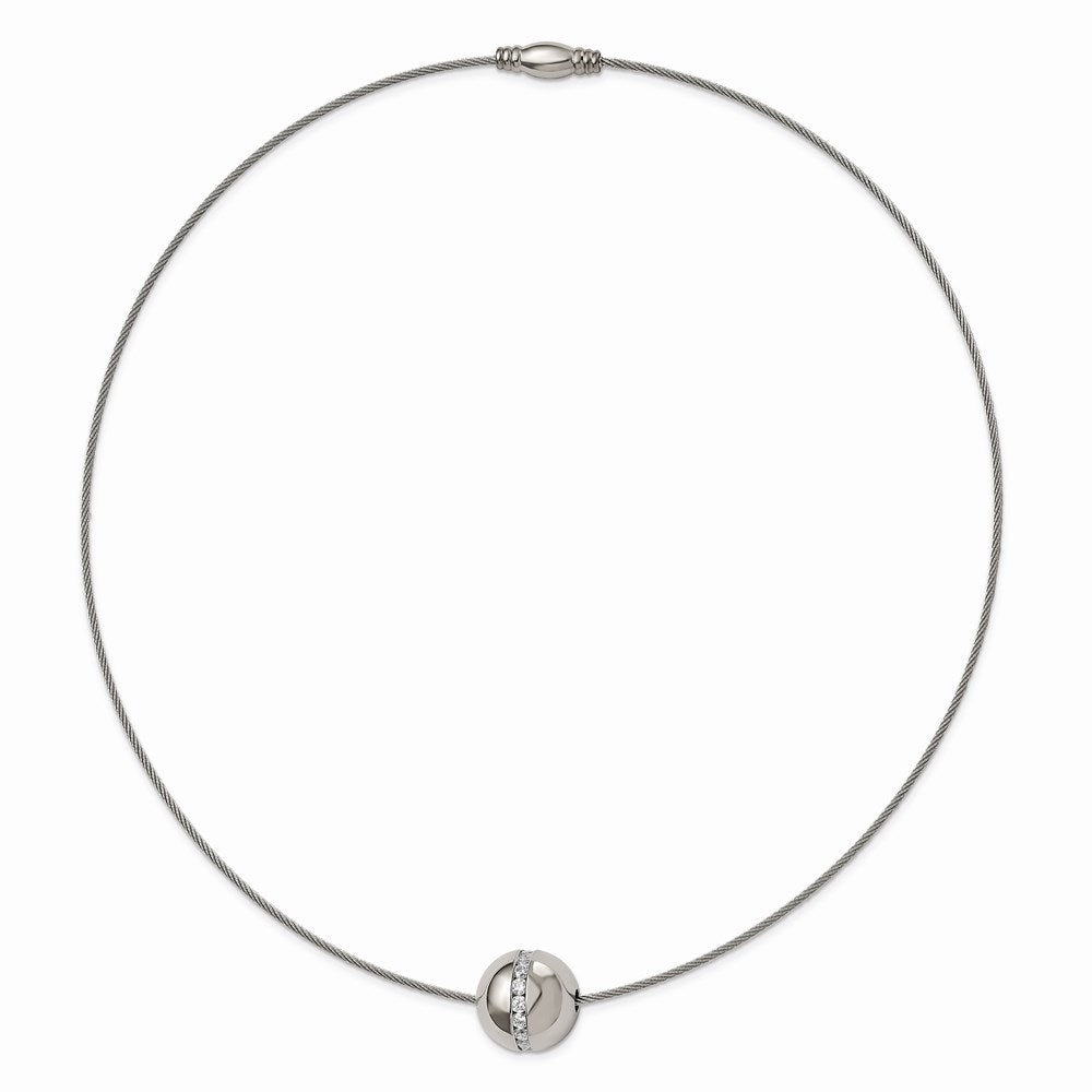 Titanium CZ Pendant with Polished Stainless Steel Wire Necklace