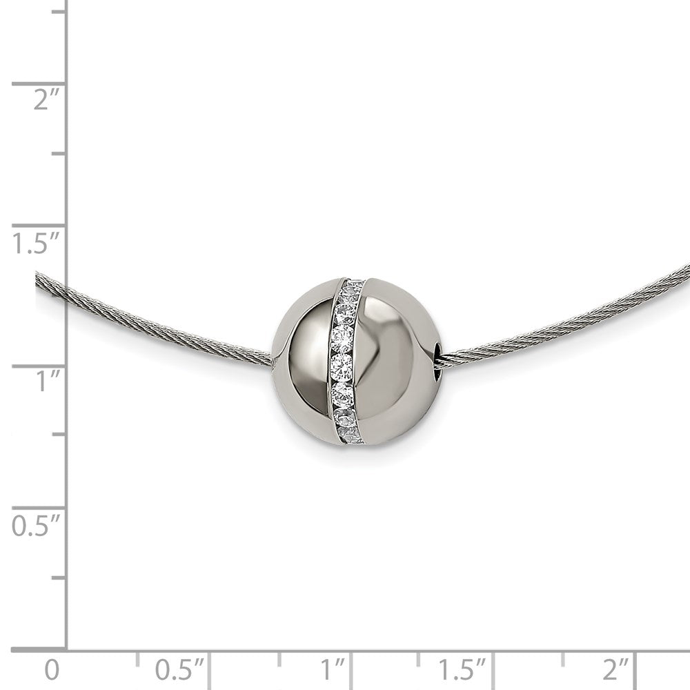 Titanium CZ Pendant with Polished Stainless Steel Wire Necklace