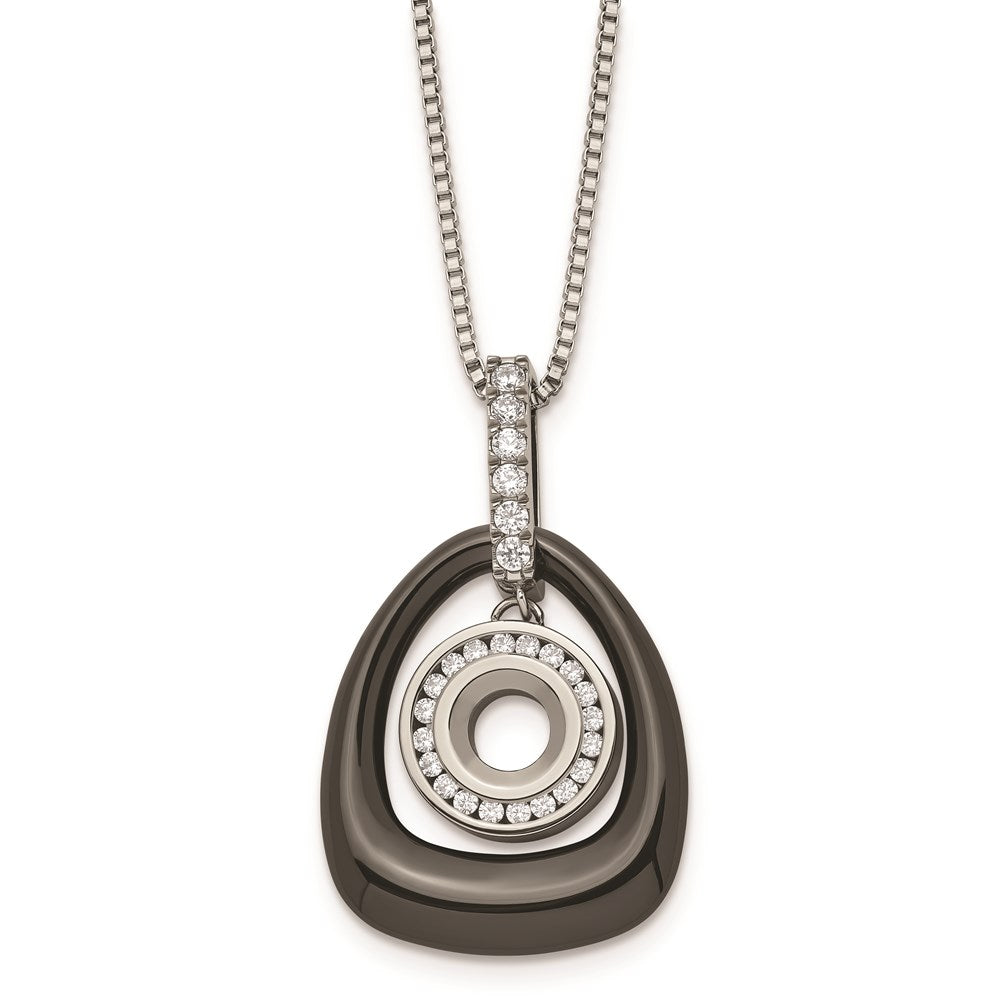 Polished Ceramic with CZ Titanium Pendant on Steel Necklace