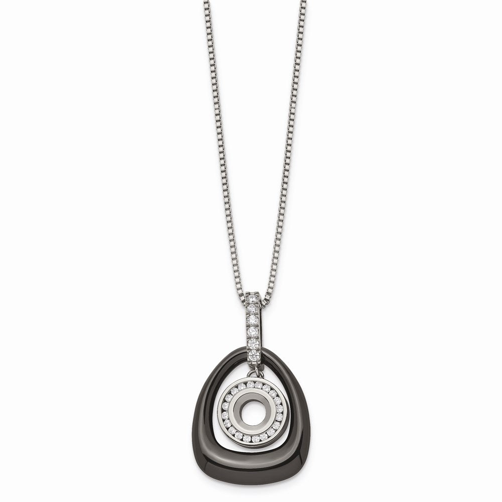 Polished Ceramic with CZ Titanium Pendant on Steel Necklace