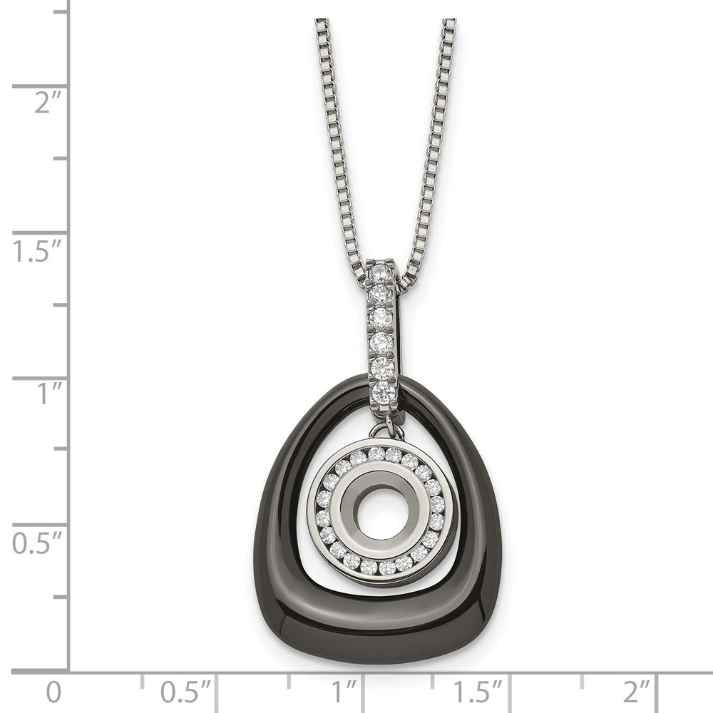Polished Ceramic with CZ Titanium Pendant on Steel Necklace