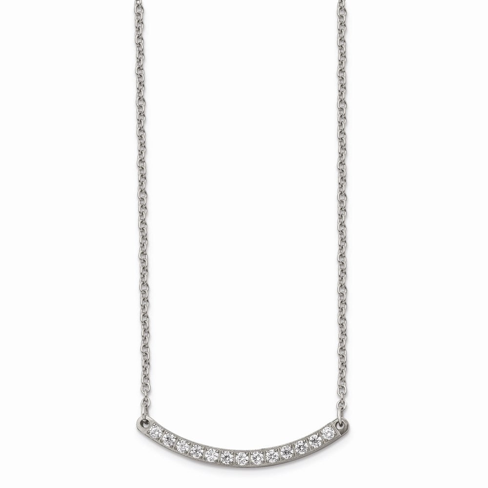 Titanium Polished with CZ Bar 20.5in Necklace