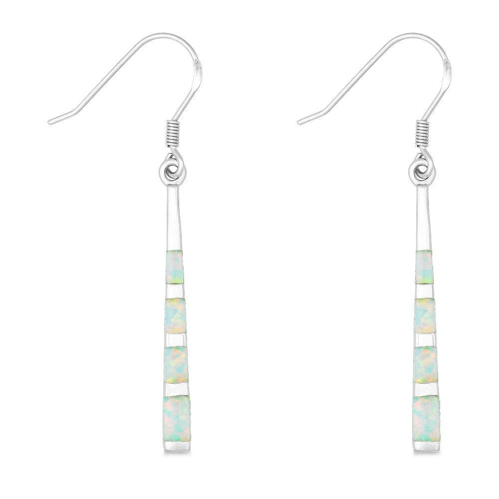Sterling Silver White Inlay Opal Dangling Earrings