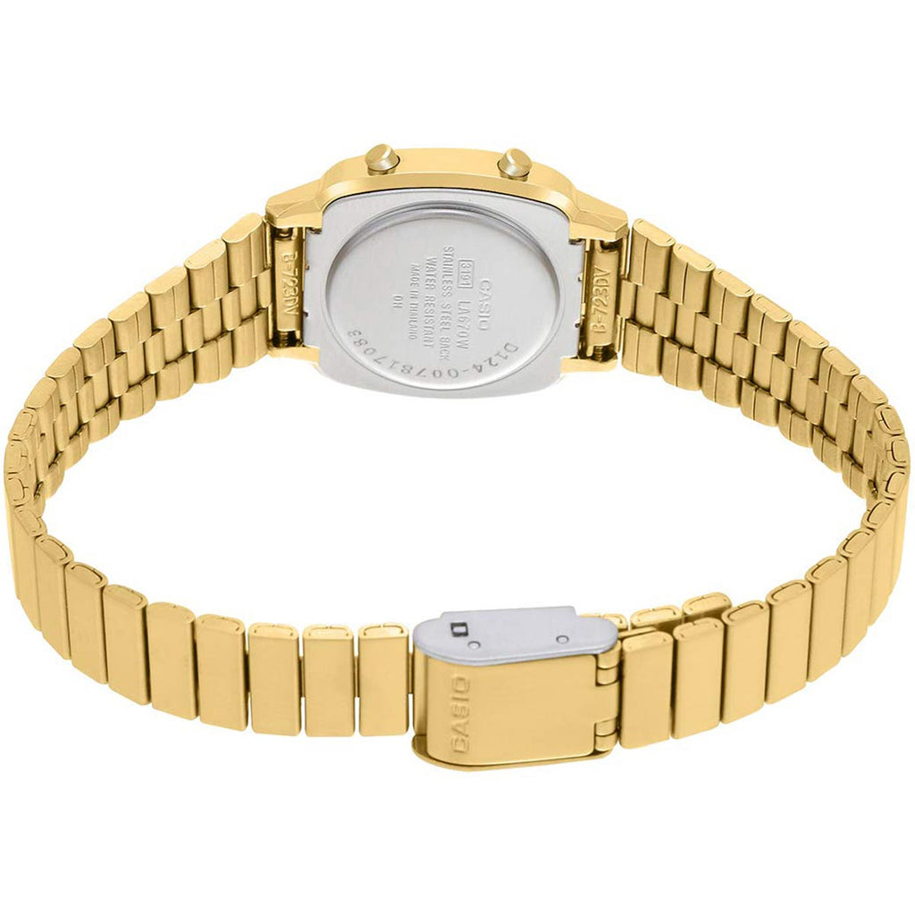 Casio Women's Classic Casual Sports Vintage Alarm Gold Tone Steel Bracelet Digital Watch | LA670WGA-1