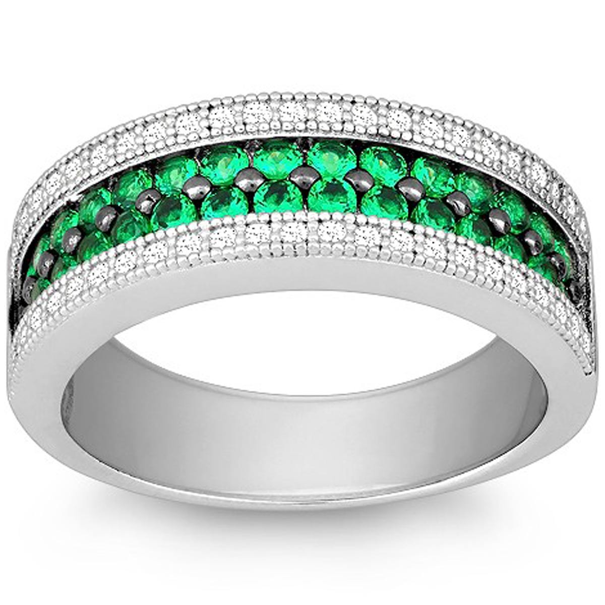 Classic Women's Emerald and White CZ Pave Ring - W-9900