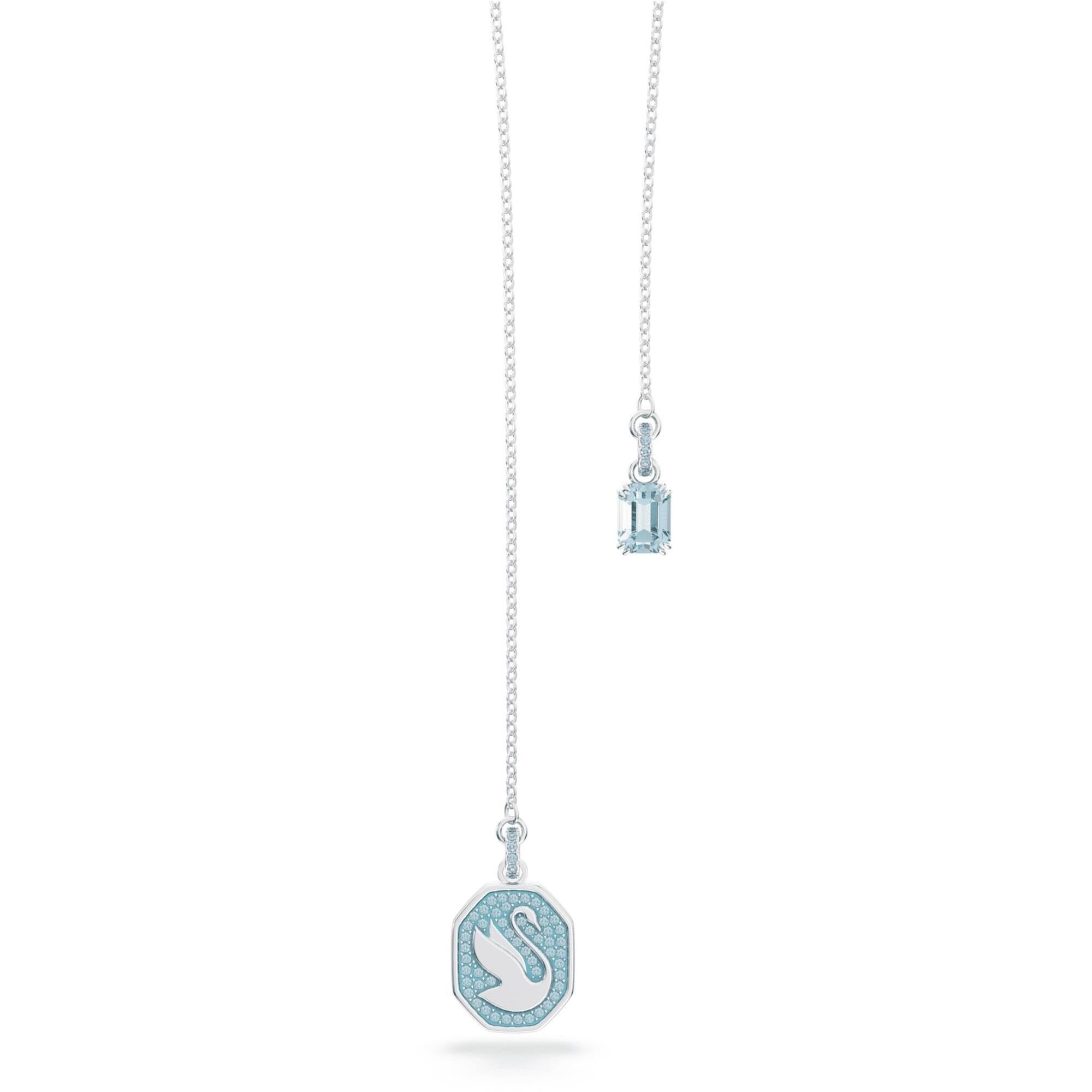Swarovski Women's Y Necklace - Signum Swan Rhodium Plated Blue Crystal | 5628544