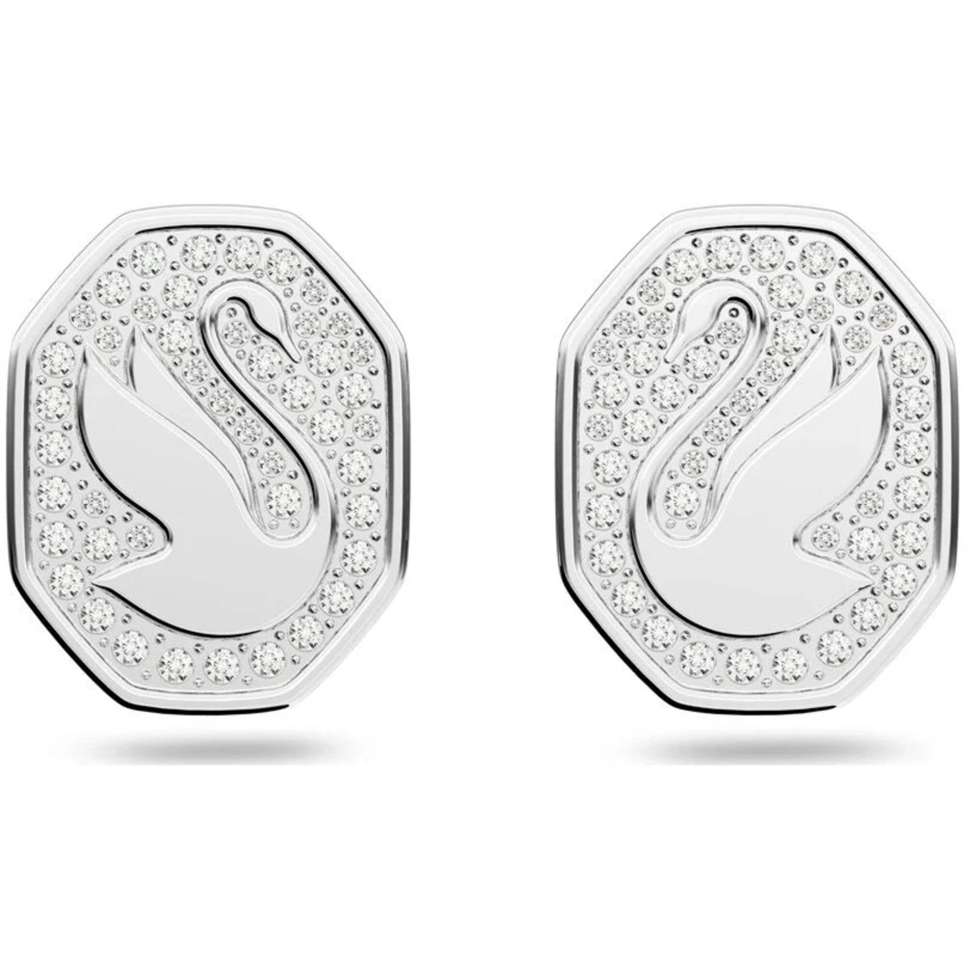 Swarovski Women's Stud Earrings - Signum Swan Rhodium Plated White Crystal | 5621097