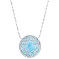 Women's Necklace - Silver Round Larimar Filigree Design | M-6695
