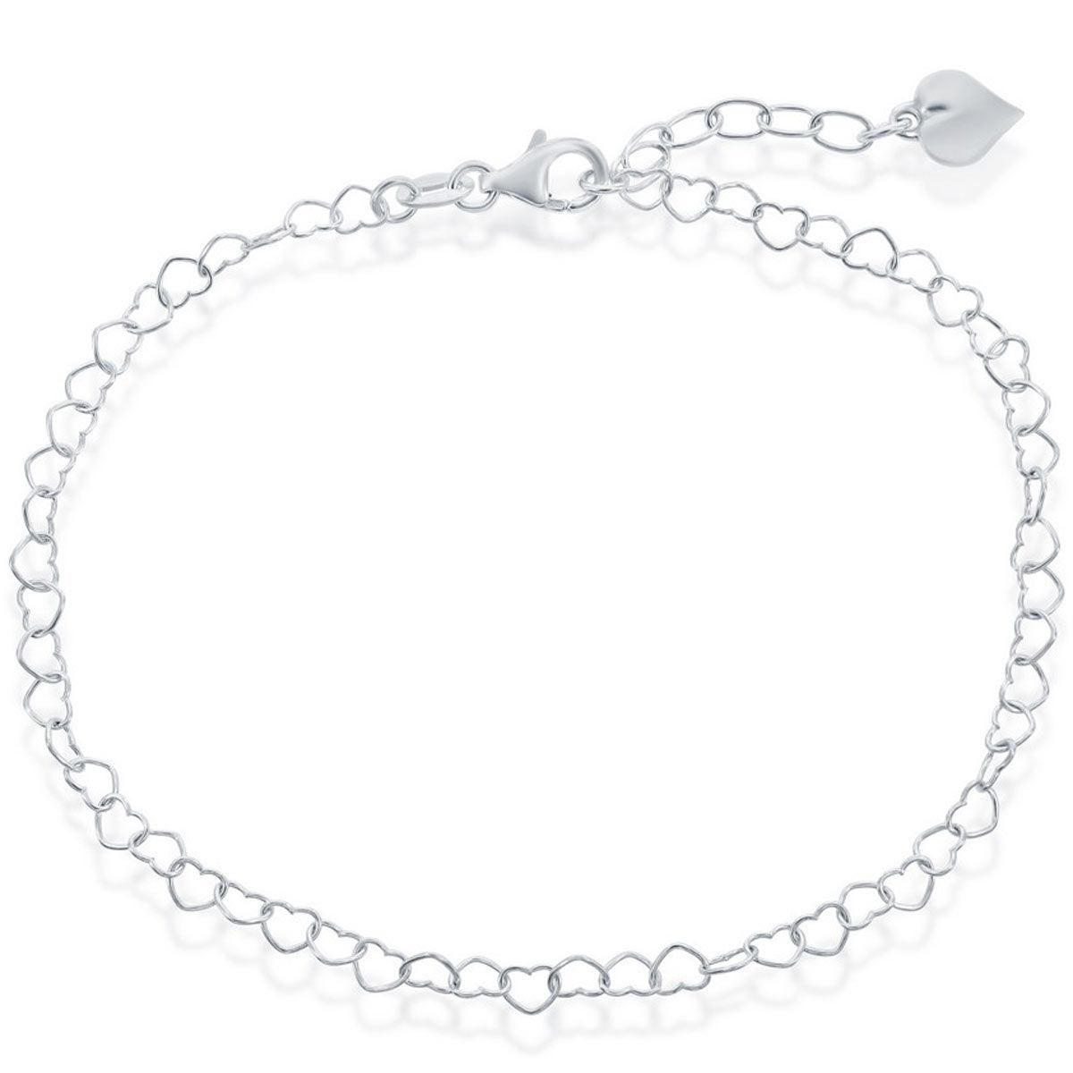 Classic Women's Anklet - Sterling Silver with Hanging Puffed Heart | R-9038-10
