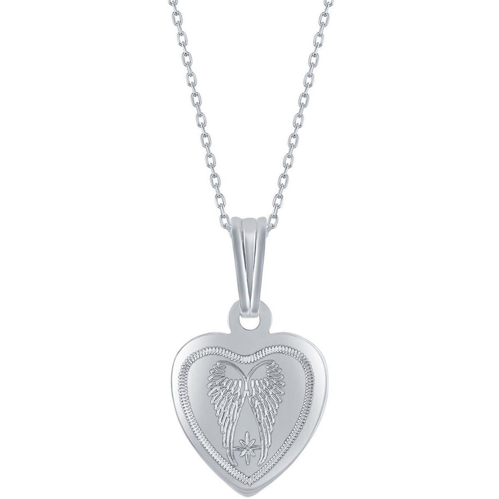 Classic Women's Pendant and Locket Set - Sterling Silver Angel Wings Heart | J-2752
