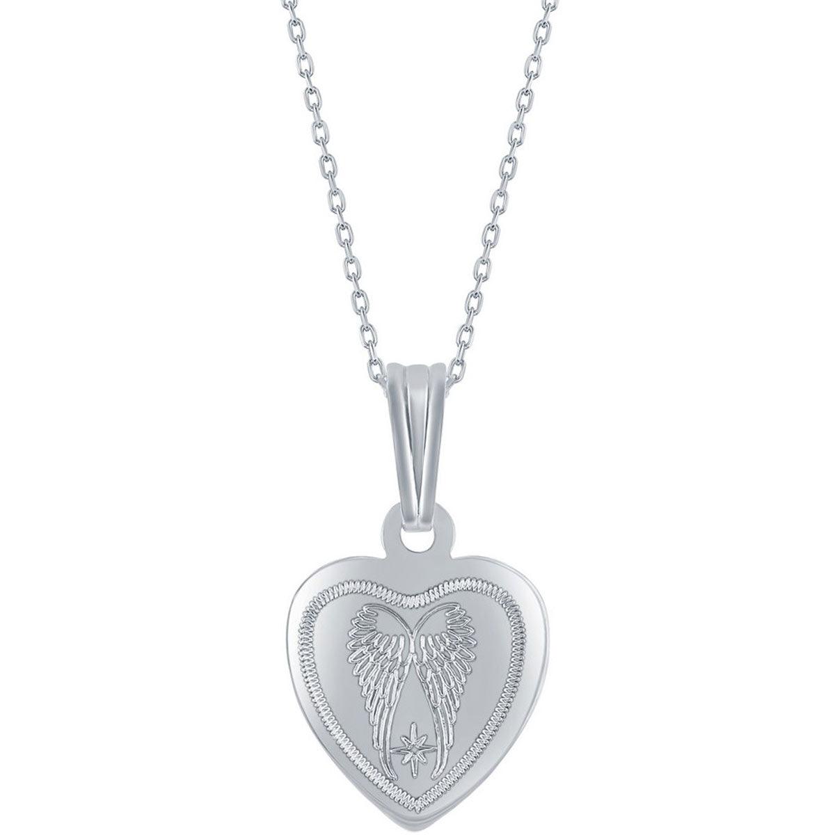 Classic Women's Pendant and Locket Set - Sterling Silver Angel Wings Heart | J-2752