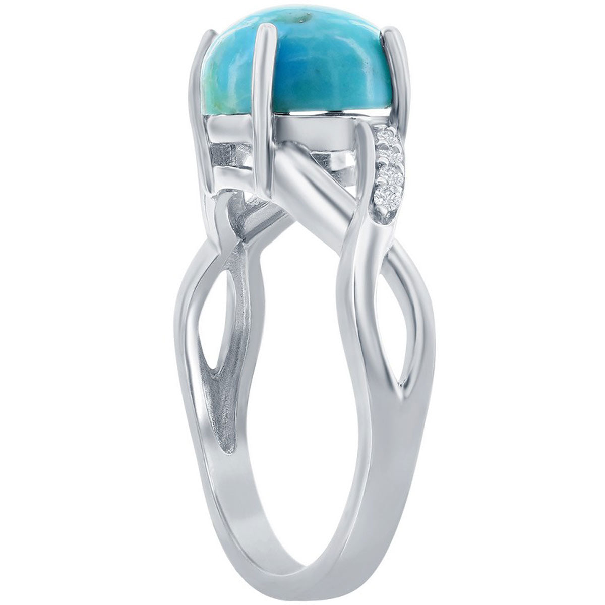 Classic Women's Turquoise and CZ Open Shank Ring - W-2737