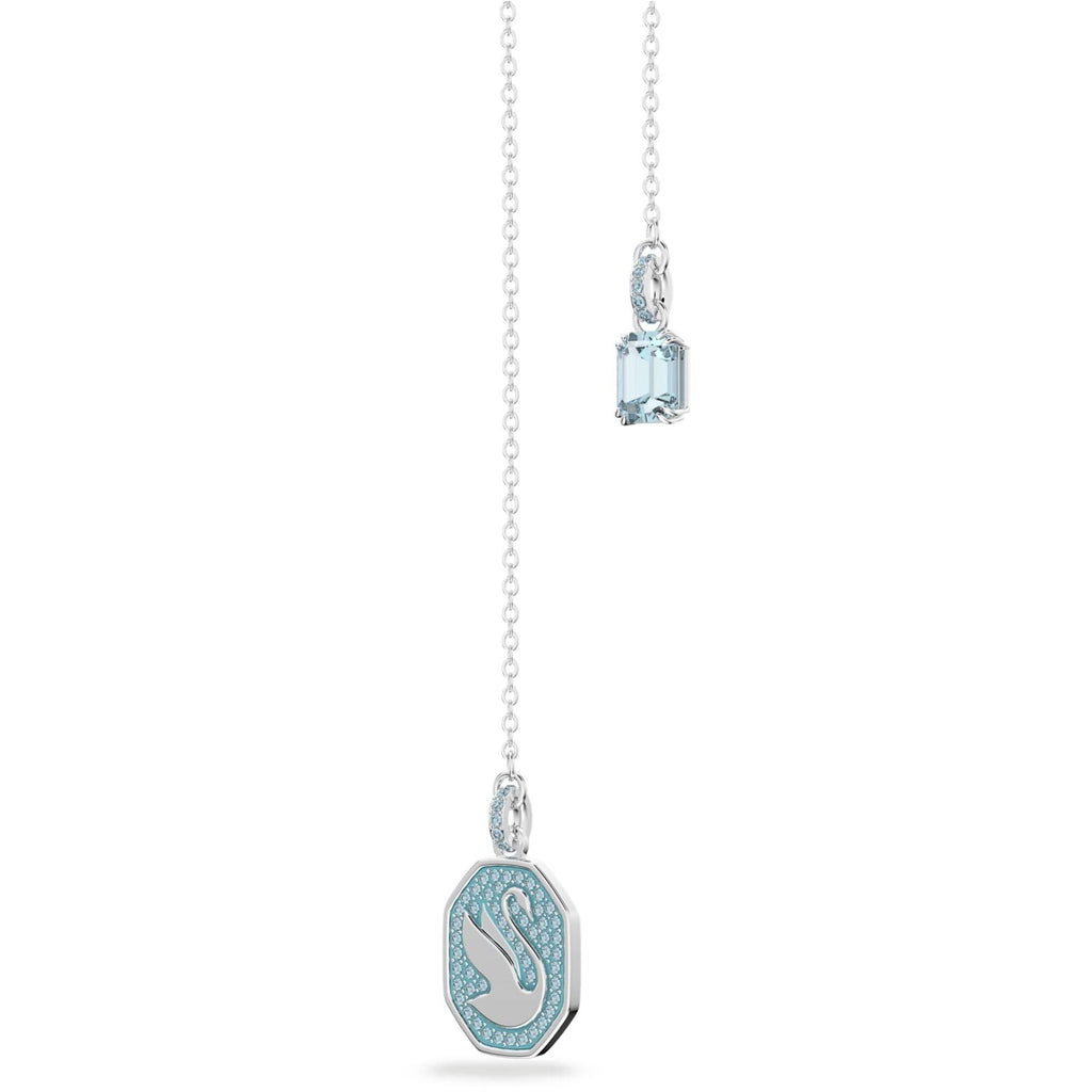 Swarovski Women's Y Necklace - Signum Swan Rhodium Plated Blue Crystal | 5628544