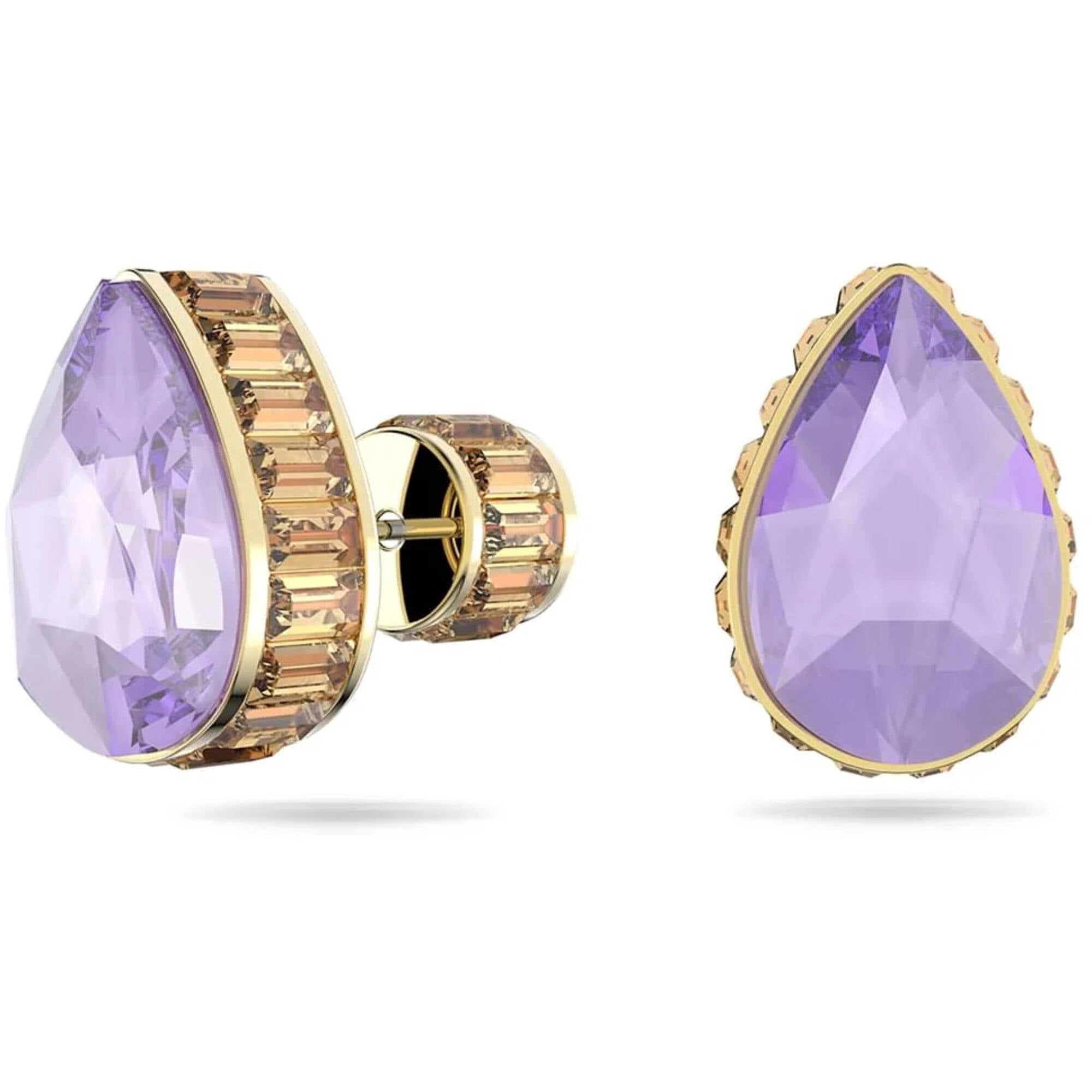 Swarovski Women's Earrings - Chroma Purple Pear Shaped Crystal Gold Tone | 5641405