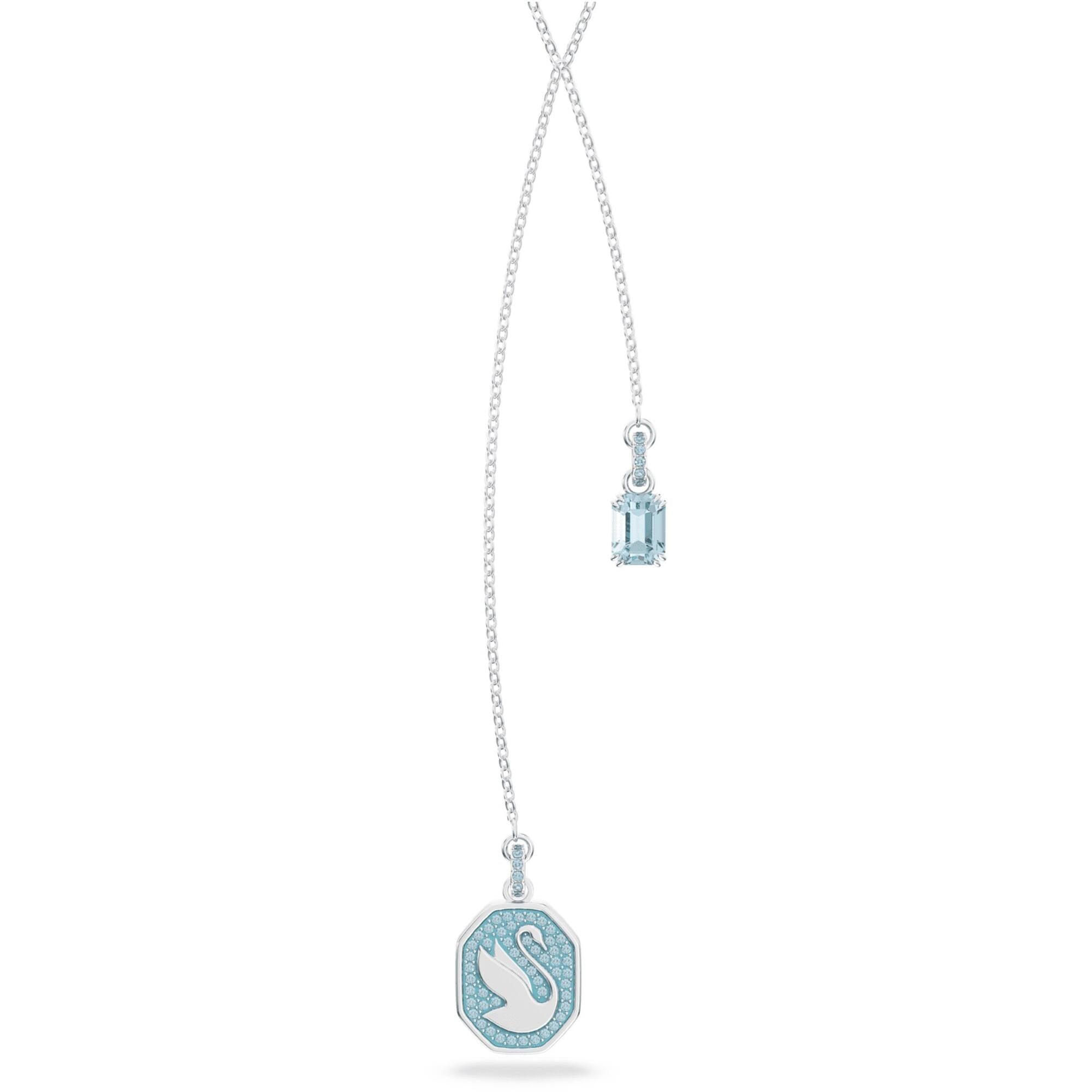 Swarovski Women's Y Necklace - Signum Swan Rhodium Plated Blue Crystal | 5628544