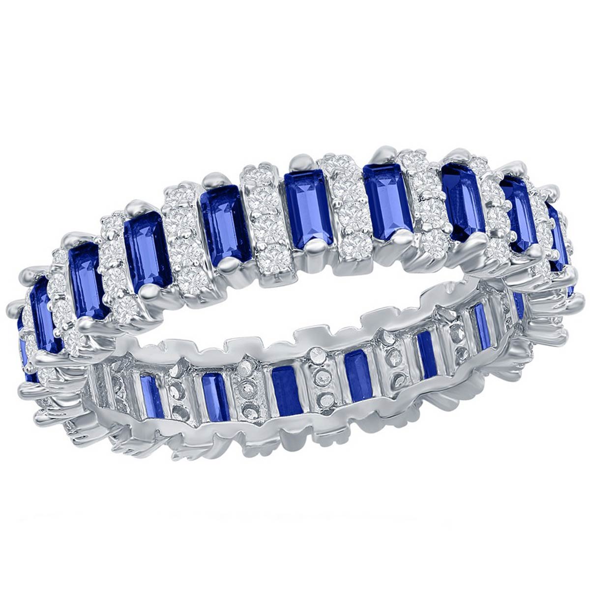 Classic Women's White and Sapphire CZ Band Ring - W-2669