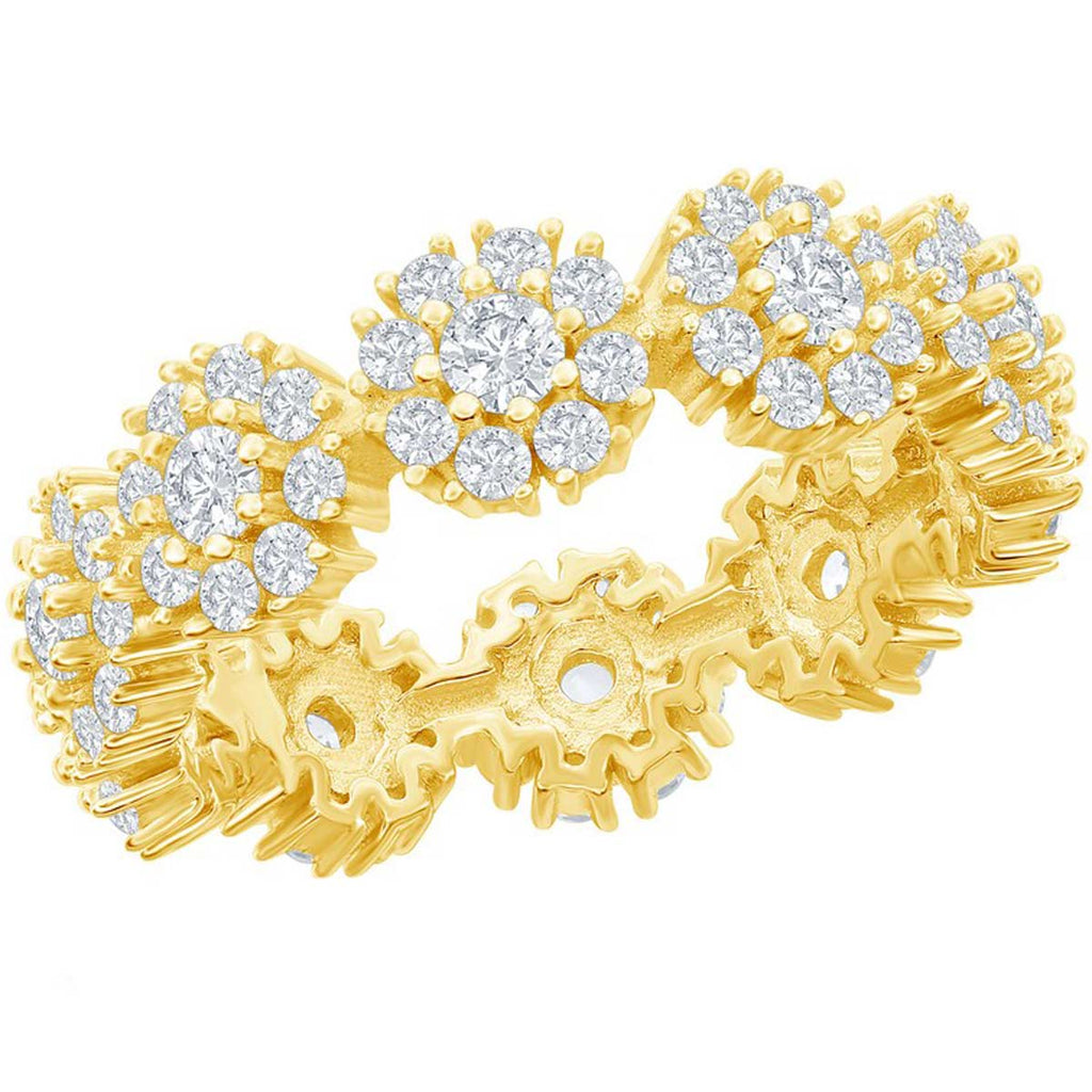 Classic Women's Gold Tone Flower Design CZ Ring - W-2778