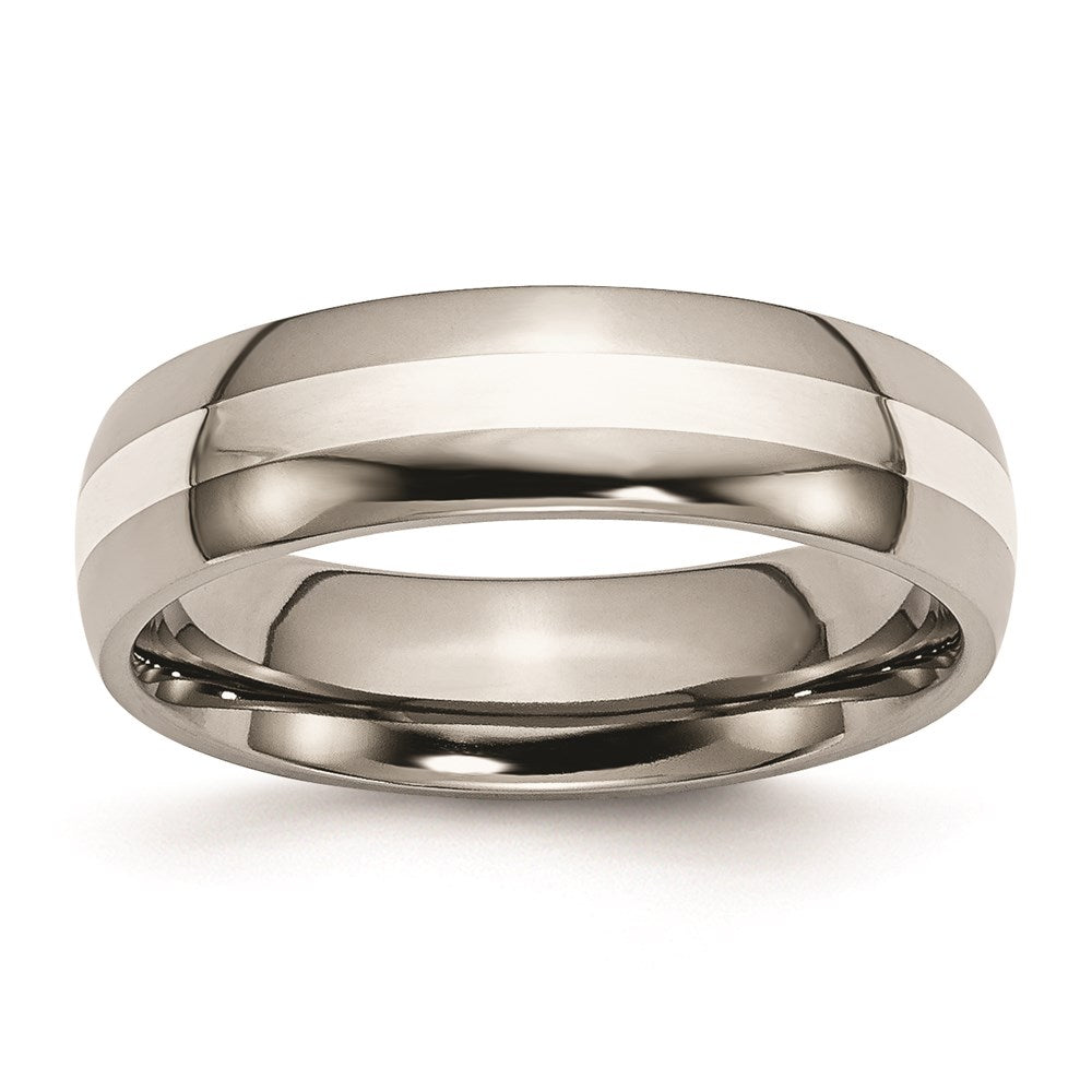 Titanium Sterling Silver Inlay 6mm Polished Band | TB81