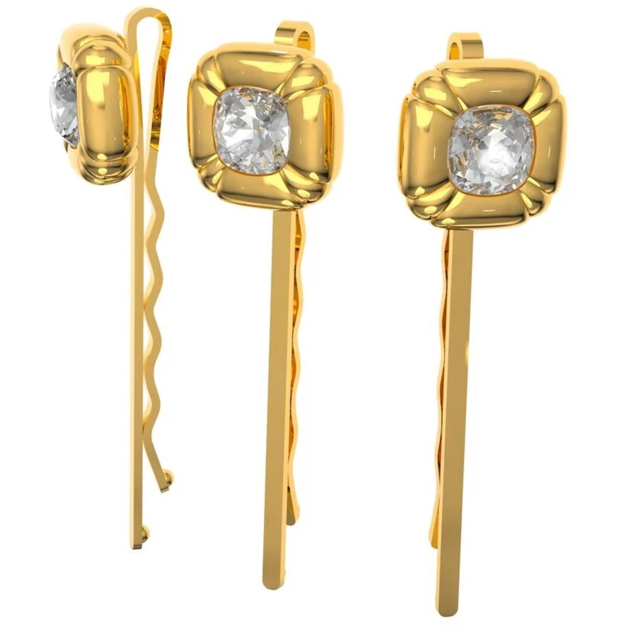 Swarovski Women's Hairpin Set - Dulcis Cushion Cut Crystals Yellow Gold | 5616848