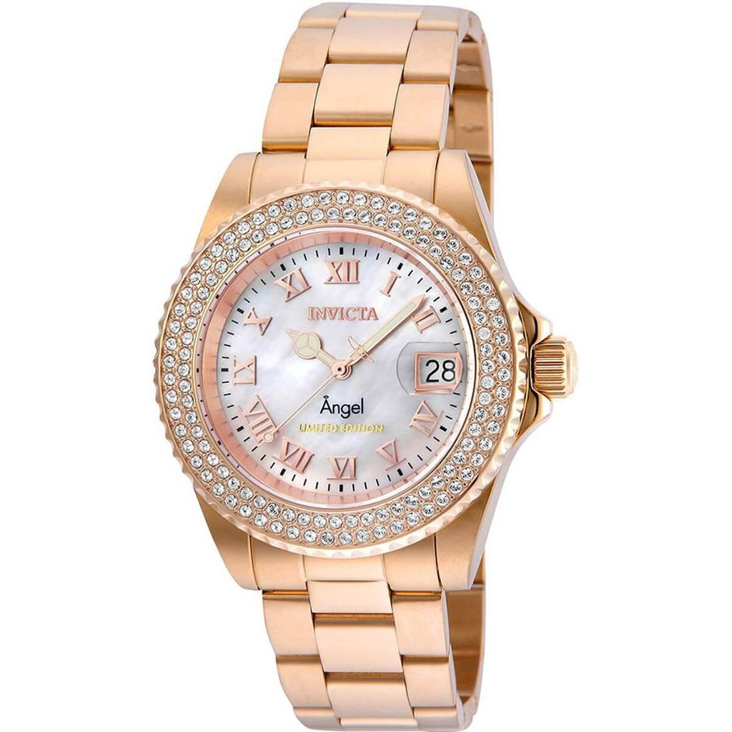 Invicta Women's Quartz Watch - Angel Crystal White MOP Dial Rose Gold Bracelet | 24615