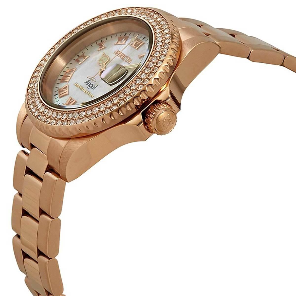 Invicta Women's Quartz Watch - Angel Crystal White MOP Dial Rose Gold Bracelet | 24615