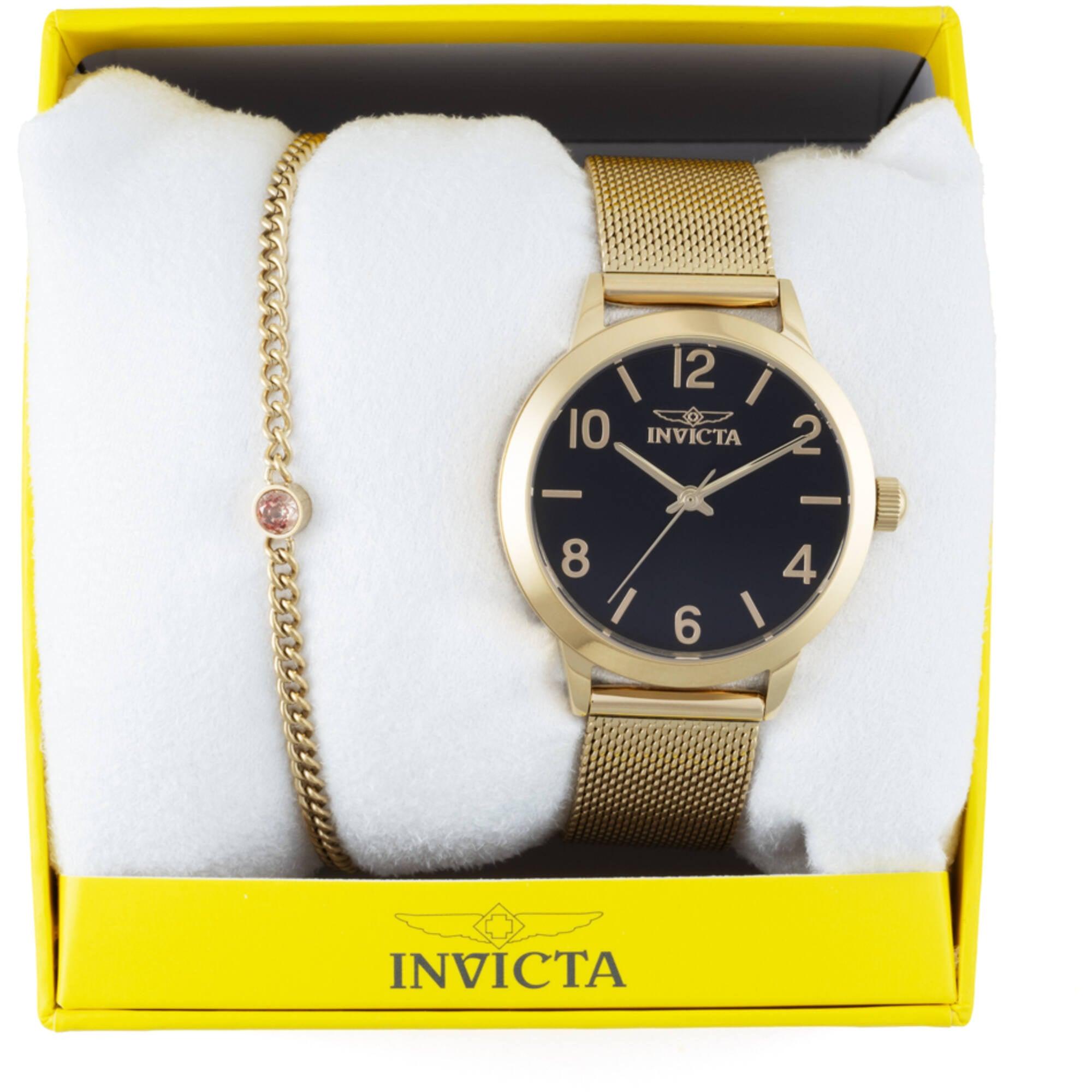Invicta Women's Watch Set - Wildflower Black Dial Yellow Gold Mesh Bracelet | 47277