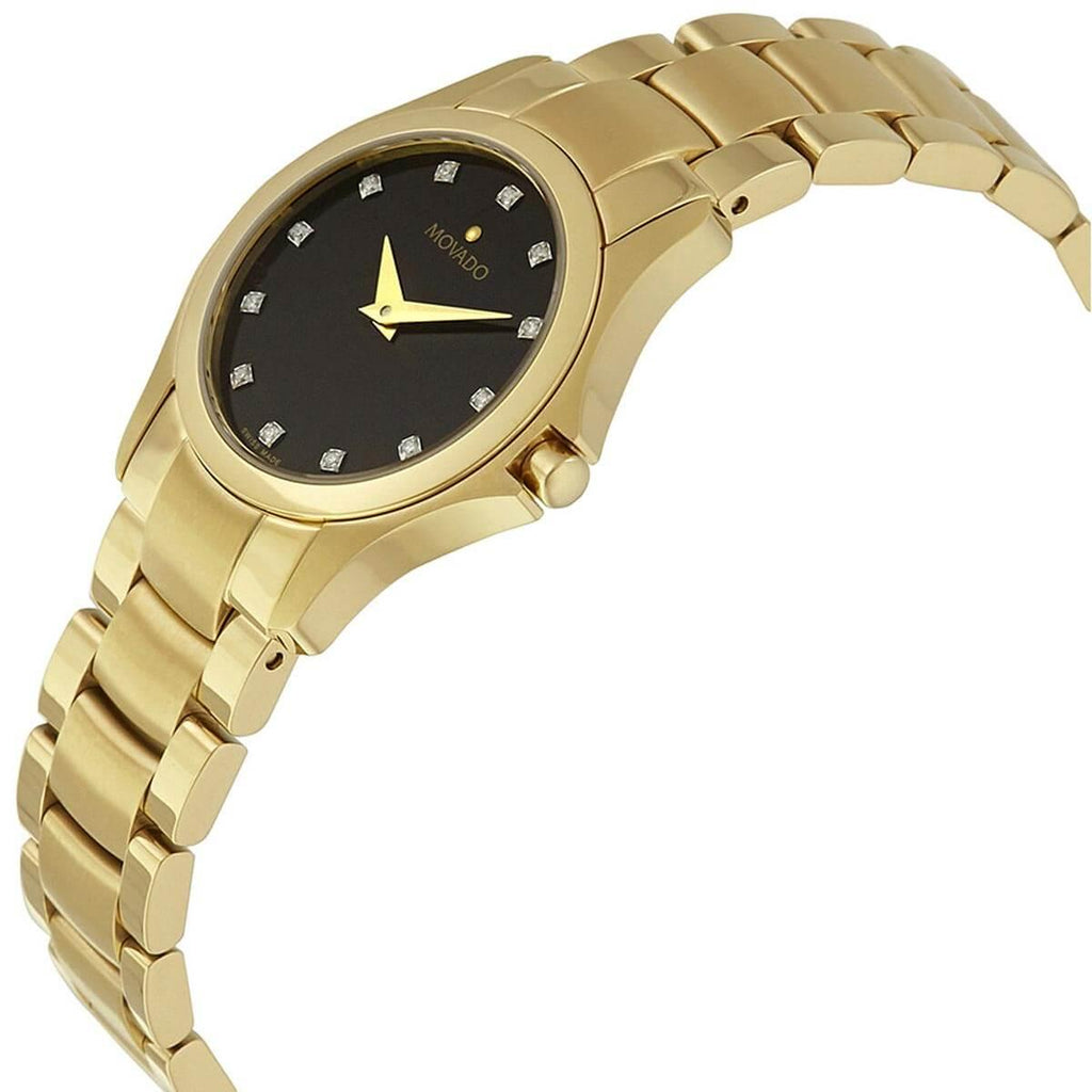 Movado Women's Diamond Watch - Masion Black Dial Yellow Gold Bracelet | 0607028