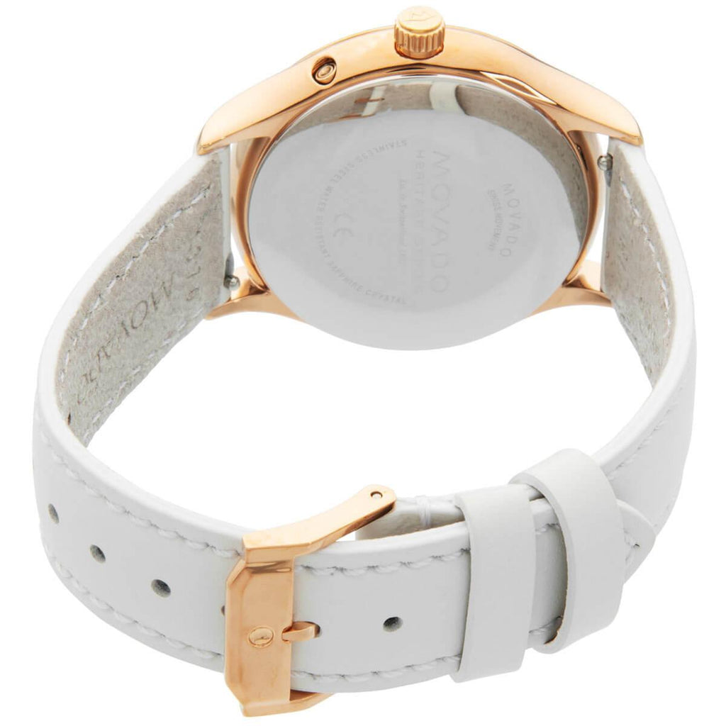 Movado Women's Moon Phase Watch - Heritage MOP Dial White Leather Strap | 3650073